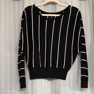 Express Black and White Striped Crew Neck Sweater